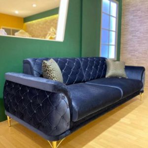 3 Seater Arm Rest Button Turfed Gold Leg Sofa Couch N230k