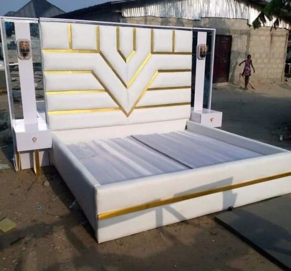 6 by 6 Mirror Headboard Bed + 2 Bedsides N550k