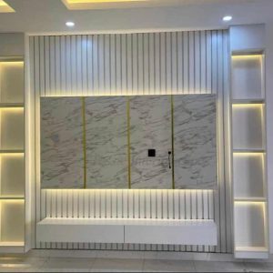 TV Wall Clouding Console Decor + award shelf + lights N480k