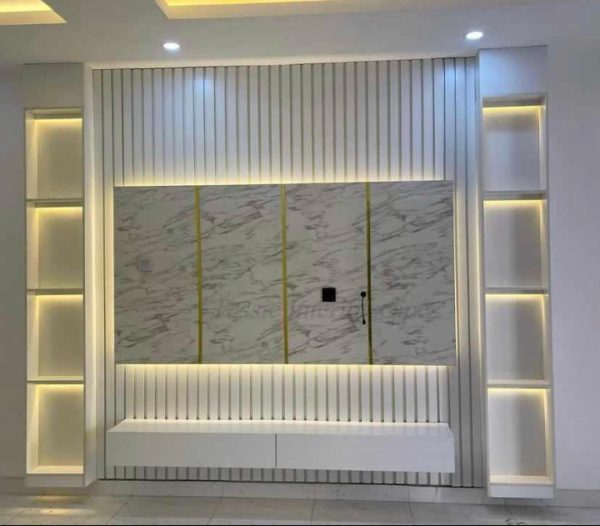 TV Wall Clouding Console Decor + award shelf + lights N480k